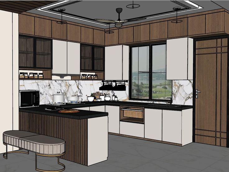 Projeto 3D sem tratamento: Cozinha com realismo, iluminação natural e escala humana
