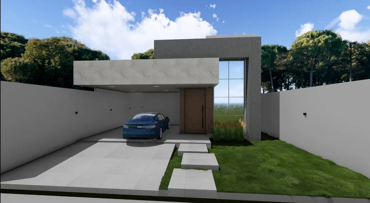 Projeto 3D sem tratamento: Fachada noturna com iluminação realista