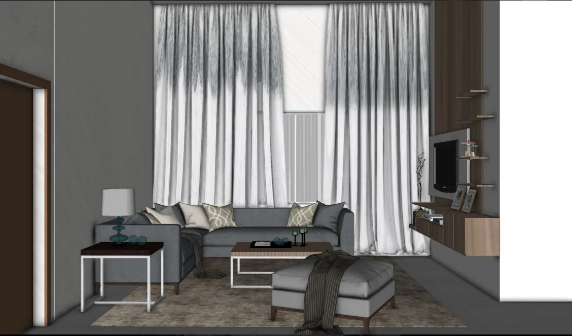 Projeto 3D sem tratamento: Interior com luz natural e escala humana