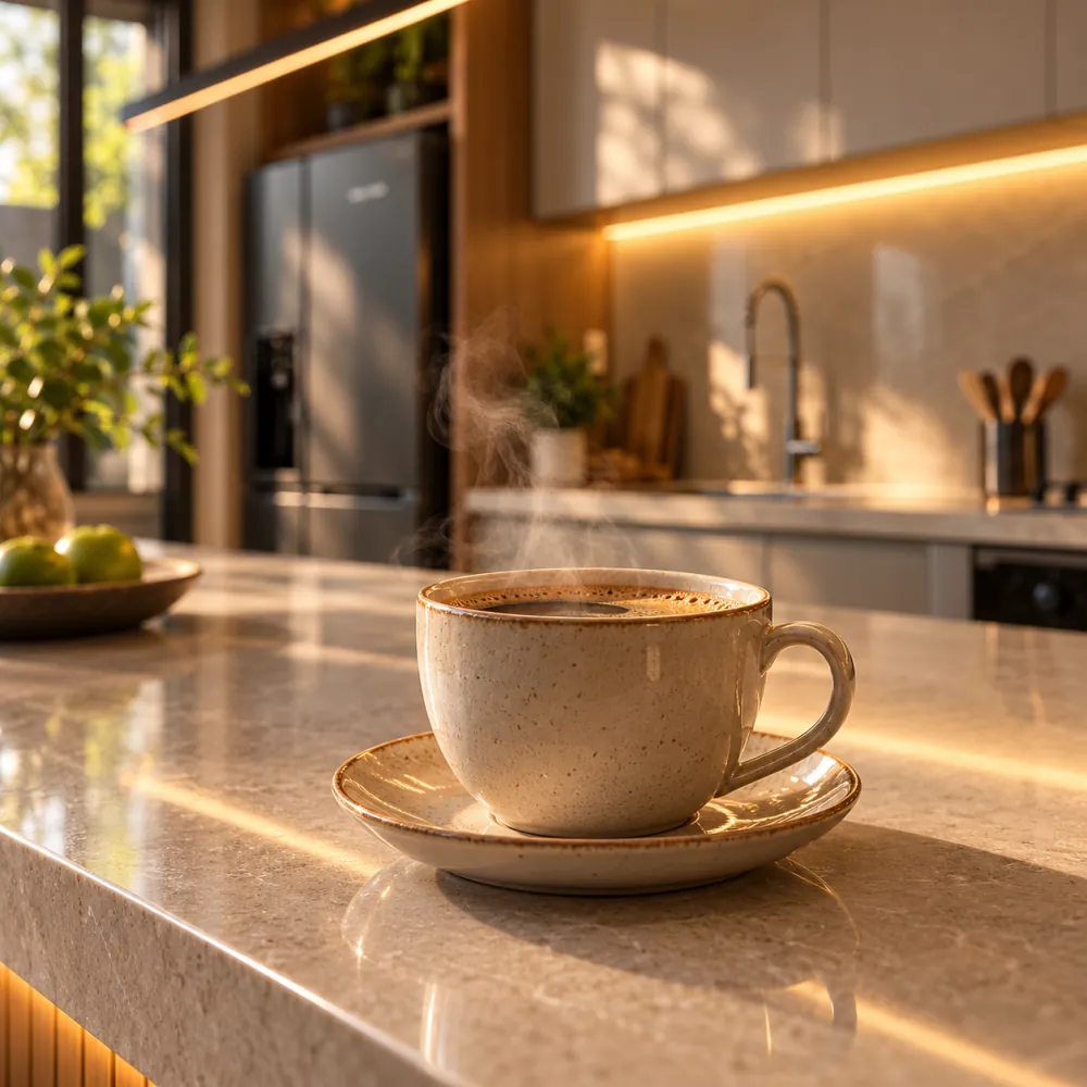 Render fotorrealista com IA: Café com vapor