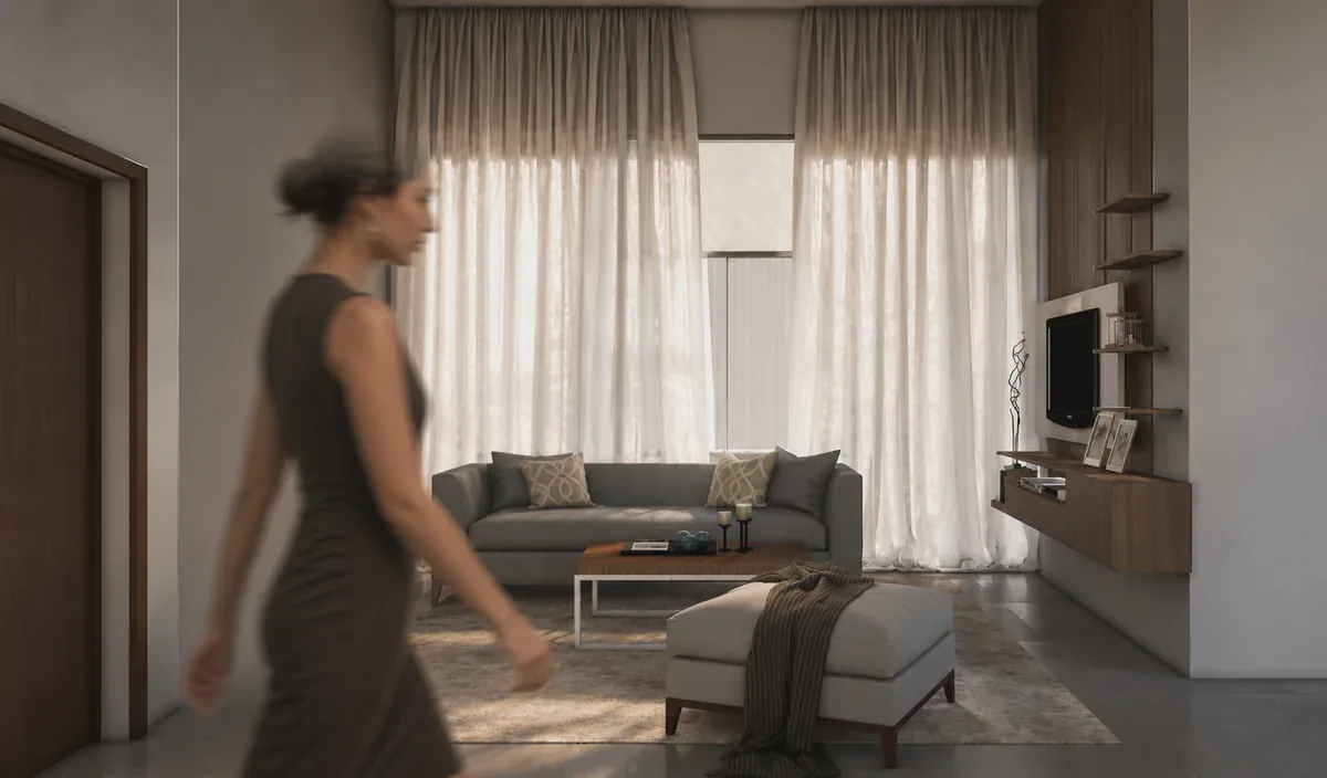 Render fotorrealista gerado com IA: Interior com luz natural e escala humana